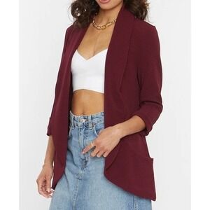 FRENCHMAUVE Drape Front Open Front 3/4 Sleeve Jacket Women L Burgundy